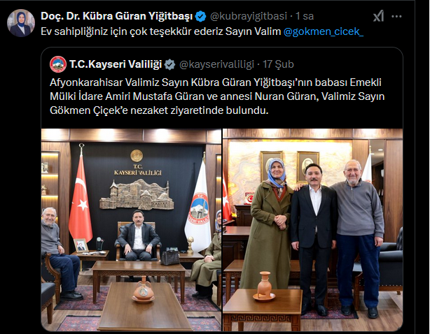 AFYON VALİSİ YİĞİTBAŞI’NDAN  KAYSERİ VALİSİ ÇİÇEK’E TEŞEKKÜR