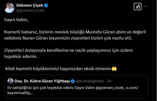 VALİ ÇİÇEK   "BÜYÜKLERİMİZİN ZİYARETLERİ BİZİ ÇOK MUTLU ETTİ"