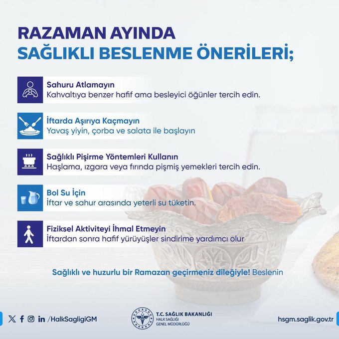 İl Sağlık Müdürlüğü'nden, Ramazan Ayında Sağlıklı Beslenme Önerileri