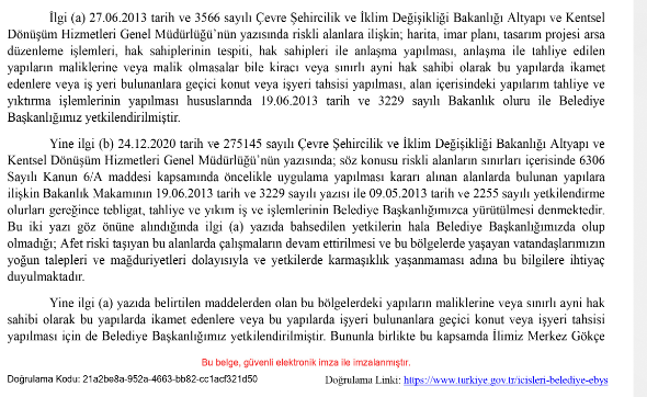 KENTSEL DÖNÜŞÜM POLEMİĞİNE  BELEDİYEDEN RESMİ EVRAKLI AÇIKLAMA GELDİ