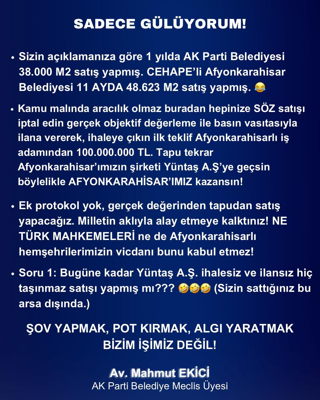 AK Parti’li Meclis Üyesi Mahmut Ekici: “100 Milyon hazır, Çevre Yolu’ndaki arsa için ihaleye çıkın”