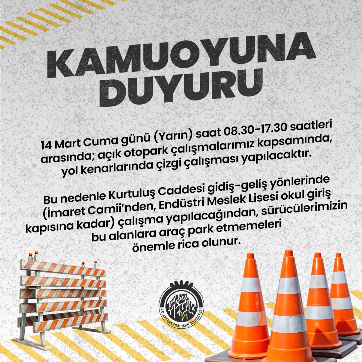 Afyonkarahisar Belediyesi, Otopark Çalışmaları Sebebiyle Vatandaşları Uyardı