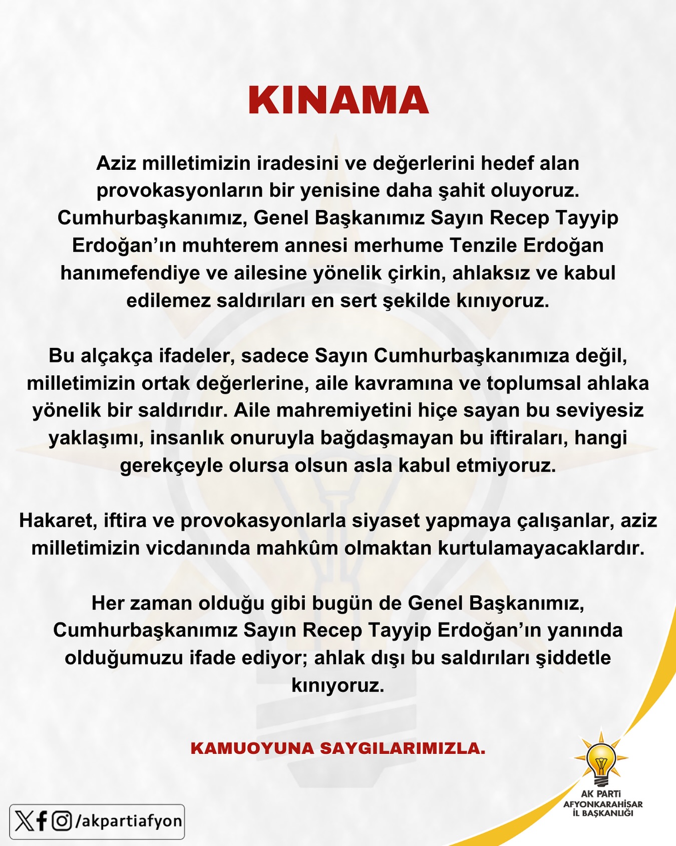 Ak Parti İl Başkanlığı, Erdoğan’ın Annesine Küfür Edenleri Kınadı: “Bu Küfür Milletimizin Ortak Değerlerine Saldırıdır”