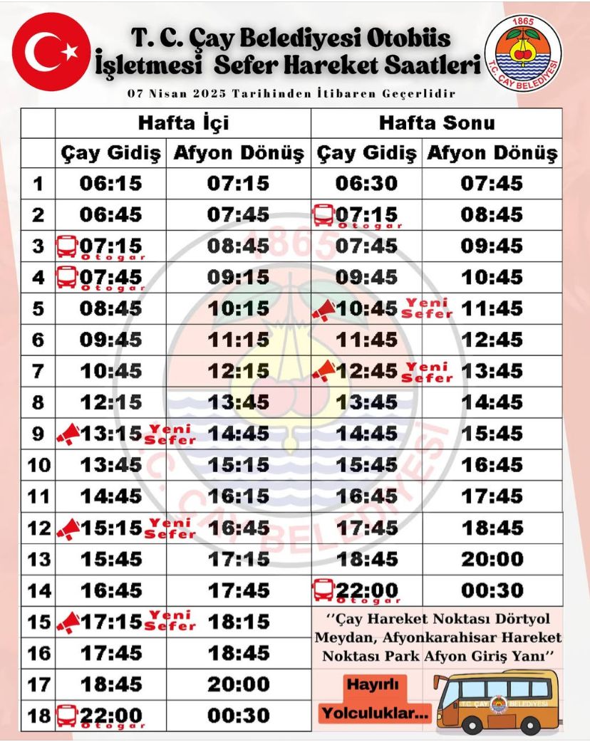 ÇAY'DA OTOBÜS SEFERLERİ ARTIYOR