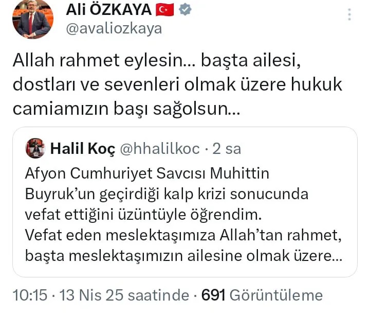 AFYON ADLİYESİNİ YASA BOĞAN VEFAT SAVCI BUYRUK HAYATINI KAYBETTİ