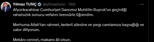 AFYON’DA GÖREV YAPAN SAVCI HAYATINI KAYBETTİ BAKAN TUNÇ TAZİYE MESAJI YAYINLADI
