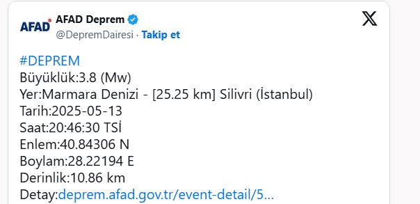 3.8 BÜYÜKLÜĞÜNDE DEPREM!