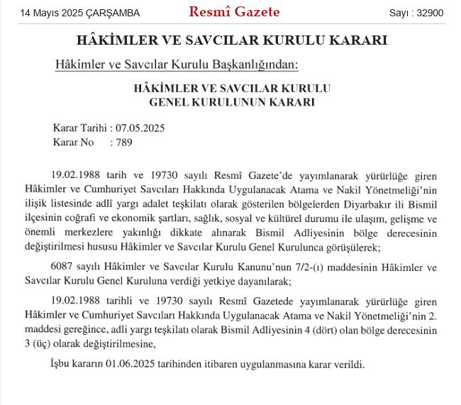 BİSMİL ADLİYESİ’NİN BÖLGE DERECESİ YÜKSELTİLDİ