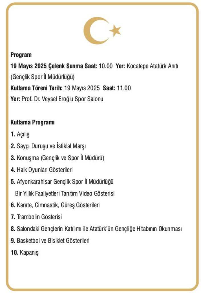 19 MAYIS AFYONKARAHİSAR’DA DOLU DOLU GEÇECEK!