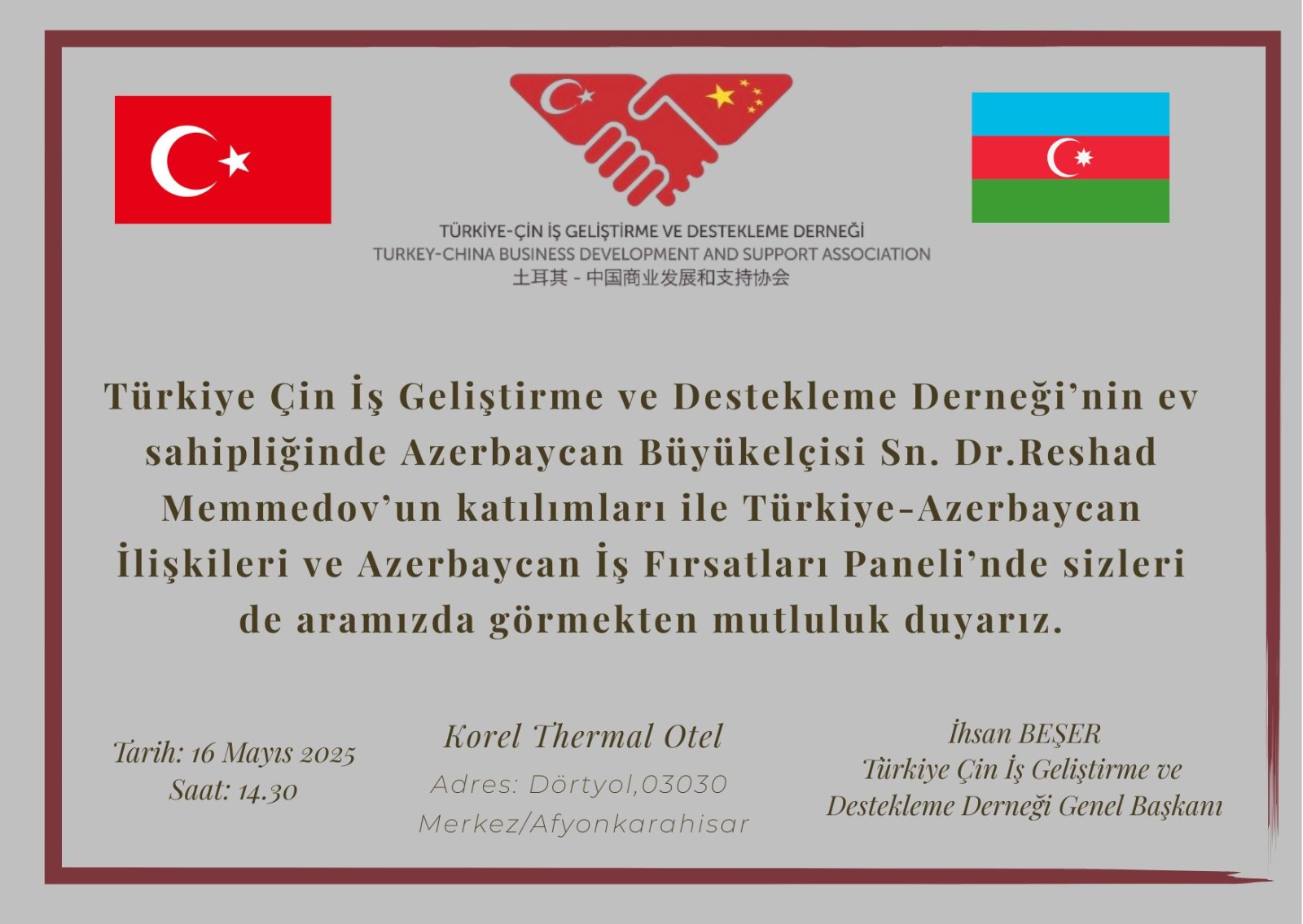 Azerbaycan Büyükelçisi Memmedov, Afyon'a geliyor