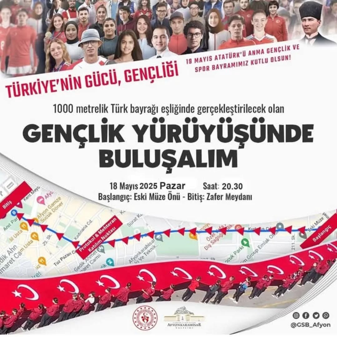 Afyonkarahisar Gençliği, 1000 Metrelik Türk Bayrağı Eşliğinde Yürüyor