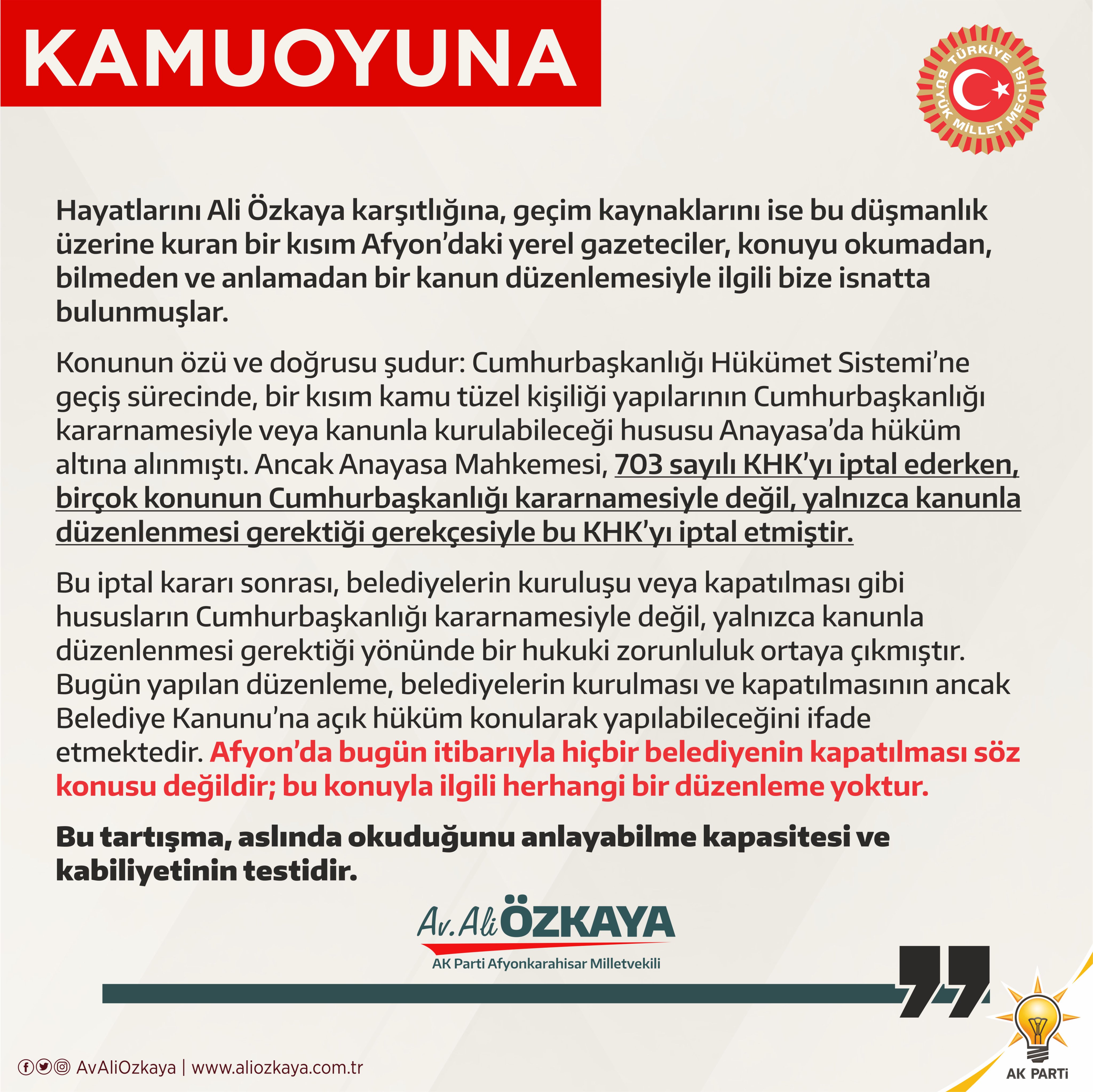 Milletvekili Özkaya'dan  İddialara Yanıt: " Bu tartışma, aslında okuduğunu anlayabilme kapasitesi ve kabiliyetinin testidir"