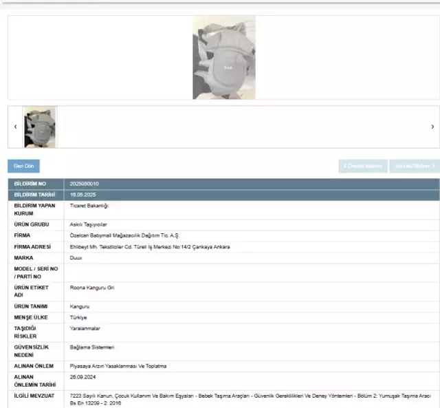 Ticaret Bakanlığı Uyardı: Bebek Taşıyıcılarında Ciddi Risk