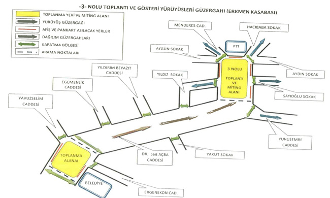 MİTİNG ALANLARI VE YÜRÜYÜŞ GÜZERGAHLARI BELİRLENDİ