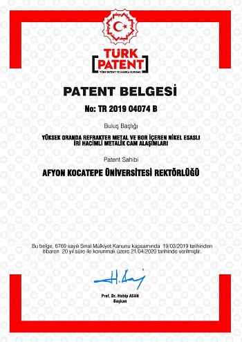 AKÜ HAK SAHİBİ OLARAK İLK PATENTİNİ ALDI