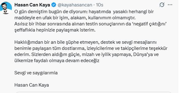 Hasan Can Kaya uyuşturucu test sonucunu paylaştı