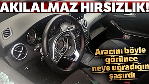 Lüks otomobilin hava yastığını çalan hırsızlar kamerada