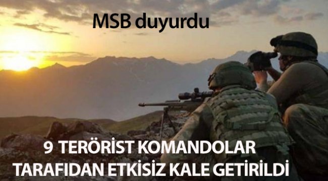 MSB: ' Komandolarımız 9 PKK/YPG'li teröristi etkizi hale getirdi'