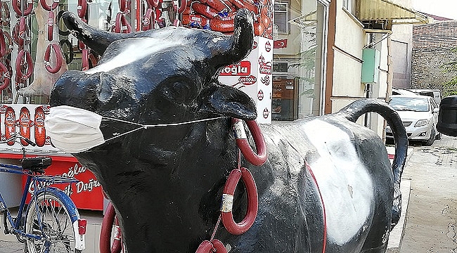 BOĞA MAKETİNE MASKE TAKTI