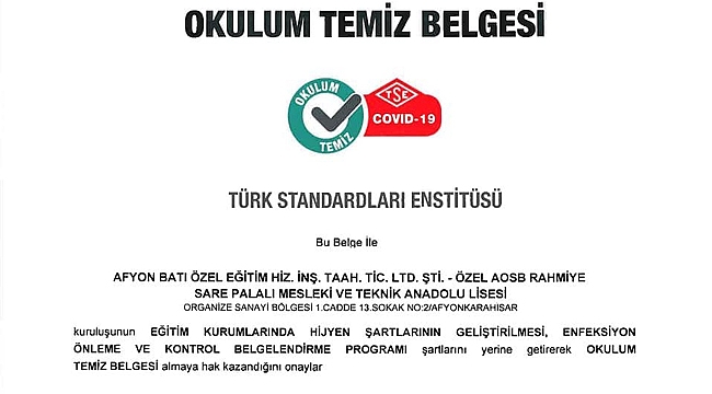 RSP, Temiz Okul Belgesi aldı