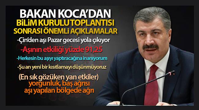 Sağlık Bakanı Fahrettin Koca: 'Çin'den aşı Pazar gecesi yola çıkıyor'