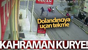 Kuyumcuya sahte altın veren şahsa motokuryeden uçan tekme kamerada
