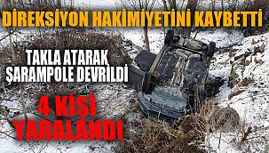 Takla atan otomobilde 4 kişi yaralandı 