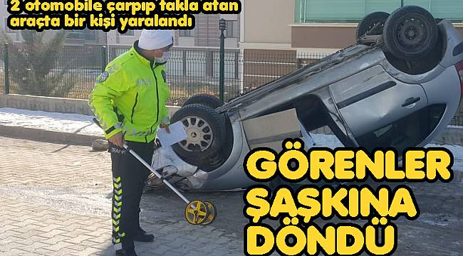 2 otomobile çarpıp takla atan araçta bir kişi yaralandı 