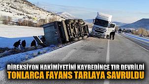 Devrilen tırdan tonlarca fayans tarlaya savruldu 