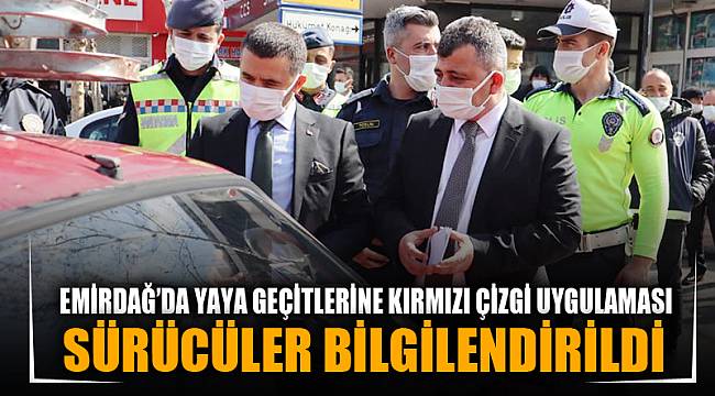 Emirdağ'da yaya geçitlerine 'kırmızı çizgi' uygulaması