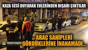 Kaza sesini duyarak evlerinden çıkan araç sahipleri büyük şok yaşadı 