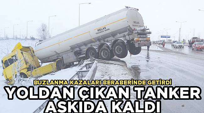 YOLDAN ÇIKAN TANKER ASKIDA KALDI