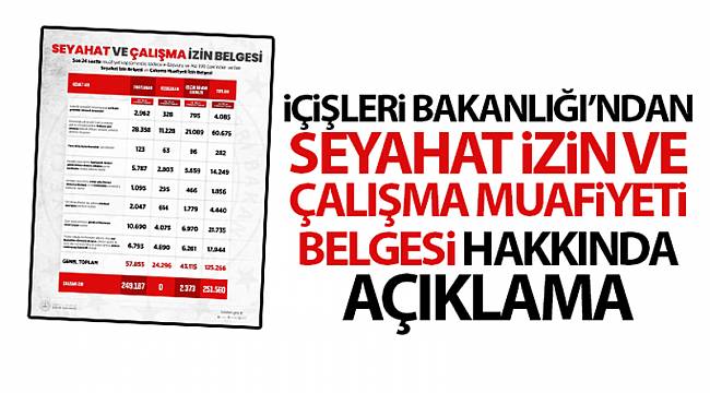 İçişleri'nden seyahat izin ve çalışma muafiyeti belgeleri açıklaması