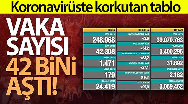 Türkiye'de son 24 saatte 42.308 koronavirüs vakası tespit edildi