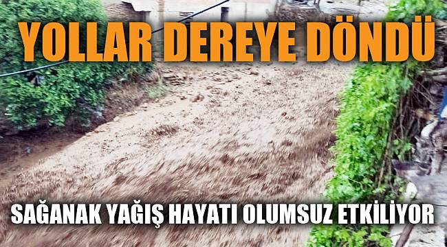 Şiddetli yağış köydeki yolları dereye çevirdi