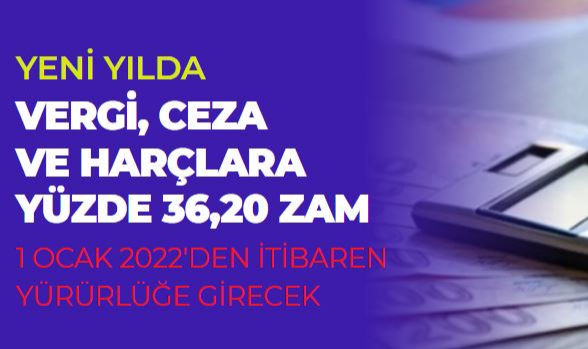 YENİ YILDA VERGİ, CEZA VE HARÇLARA YÜZDE 36,20 ZAM