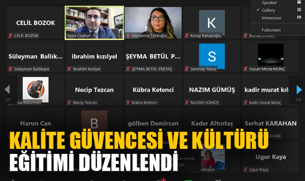 Kalite güvencesi ve kültürü eğitimi düzenlendi