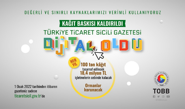 TÜRKİYE TİCARET SİCİLİ GAZETESİ DİJİTAL OLUYOR
