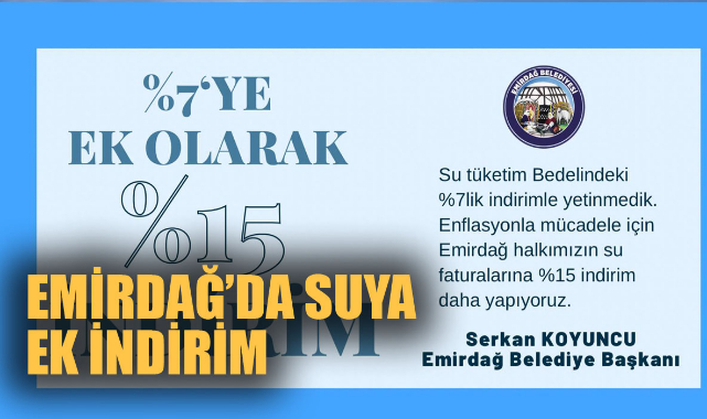 EMİRDAĞ’DA SUYA EK İNDİRİM