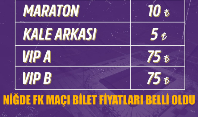 NİĞDE FK MAÇI BİLET FİYATLARI BELLİ OLDU