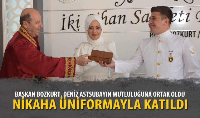 Deniz astsubay, nikah töreninde damatlık yerine üniformasını giydi