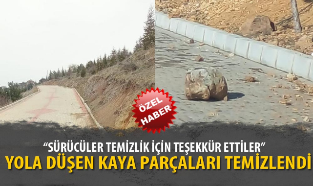 YOLA DÜŞEN KAYA PARÇALARI TEMİZLENDİ