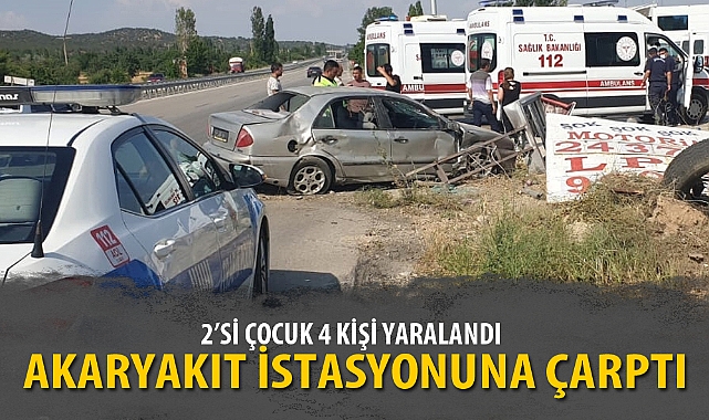 AKARYAKIT İSTASYONUNA ÇARPTI