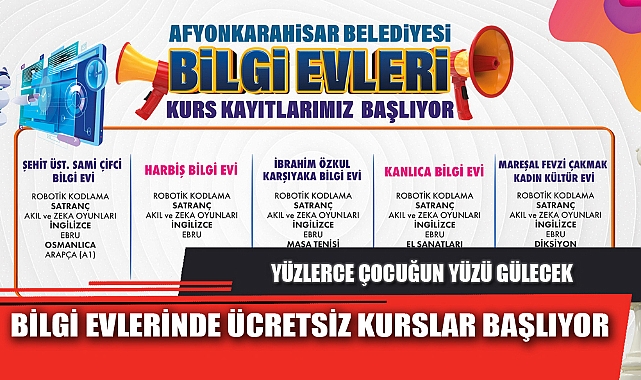 BİLGİ EVLERİNDE ÜCRETSİZ KURSLAR BAŞLIYOR