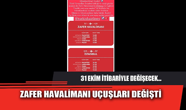 ZAFER HAVALİMANI UÇUŞLARI DEĞİŞTİ