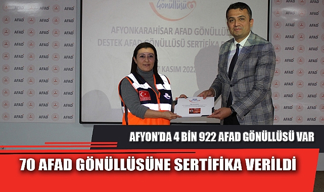 70 AFAD GÖNÜLLÜSÜNE SERTİFİKA VERİLDİ
