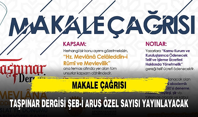 TAŞPINAR DERGİSİ ŞEB-İ ARUS ÖZEL SAYISI YAYINLAYACAK