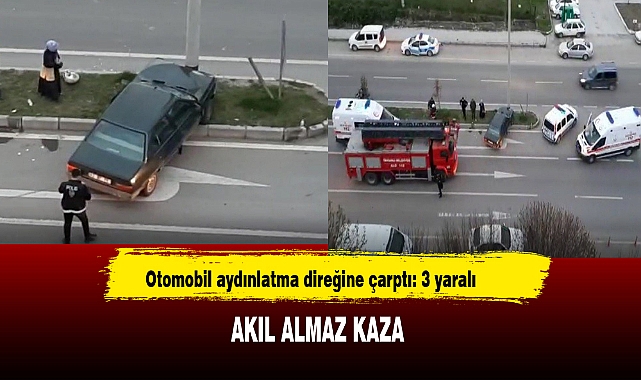Otomobil aydınlatma direğine çarptı: 3 yaralı