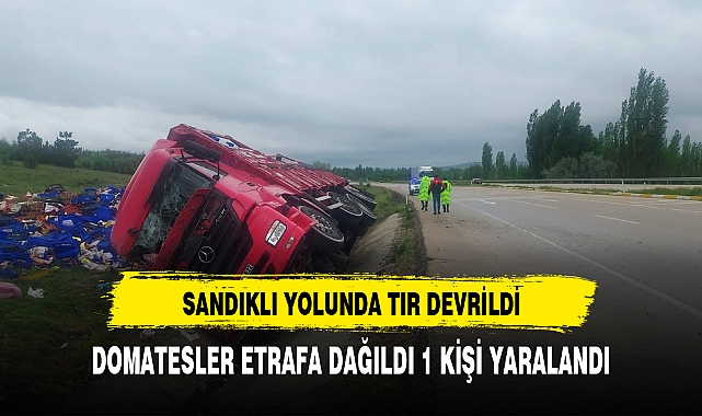 DOMATES YÜKLÜ TIR DEVRİLDİ, 1 KİŞİ YARALANDI