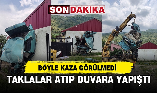 BÖYLE KAZA GÖRÜLMEDİ, TAKLALAR ATIP DUVARA YAPIŞTI